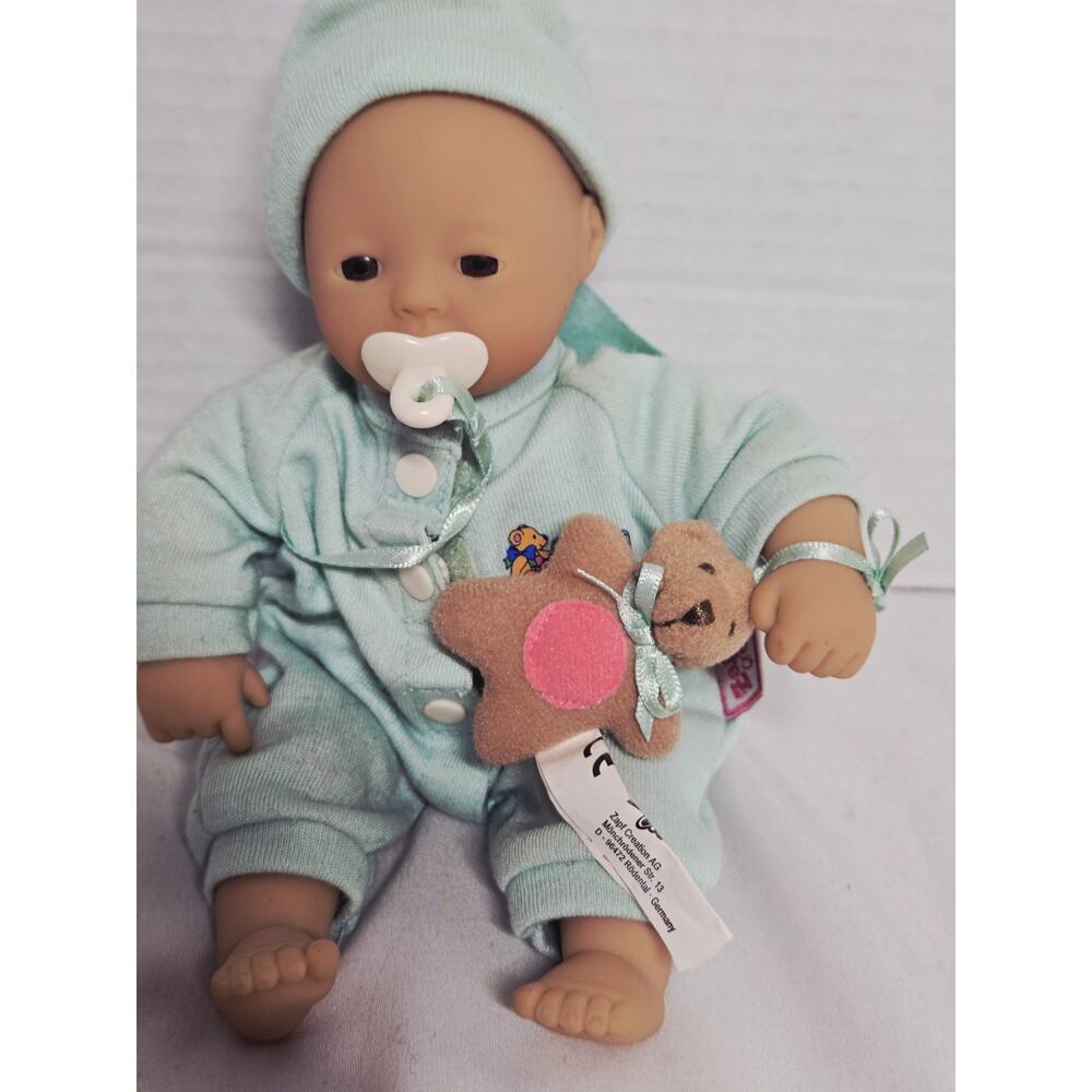 VTG Zapf Creations Mini Chou Chou Baby Doll 8" Brown Eyes Soft Body Teddy Bear